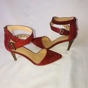 Joes Jeans Heels Shoes Red Suede Ankle Straps